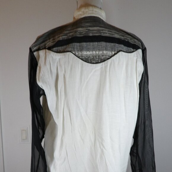 Vintage Women's Shirt Sas'sa Black and White with Sheer Black Sleeves L-XL - Picture 4 of 5